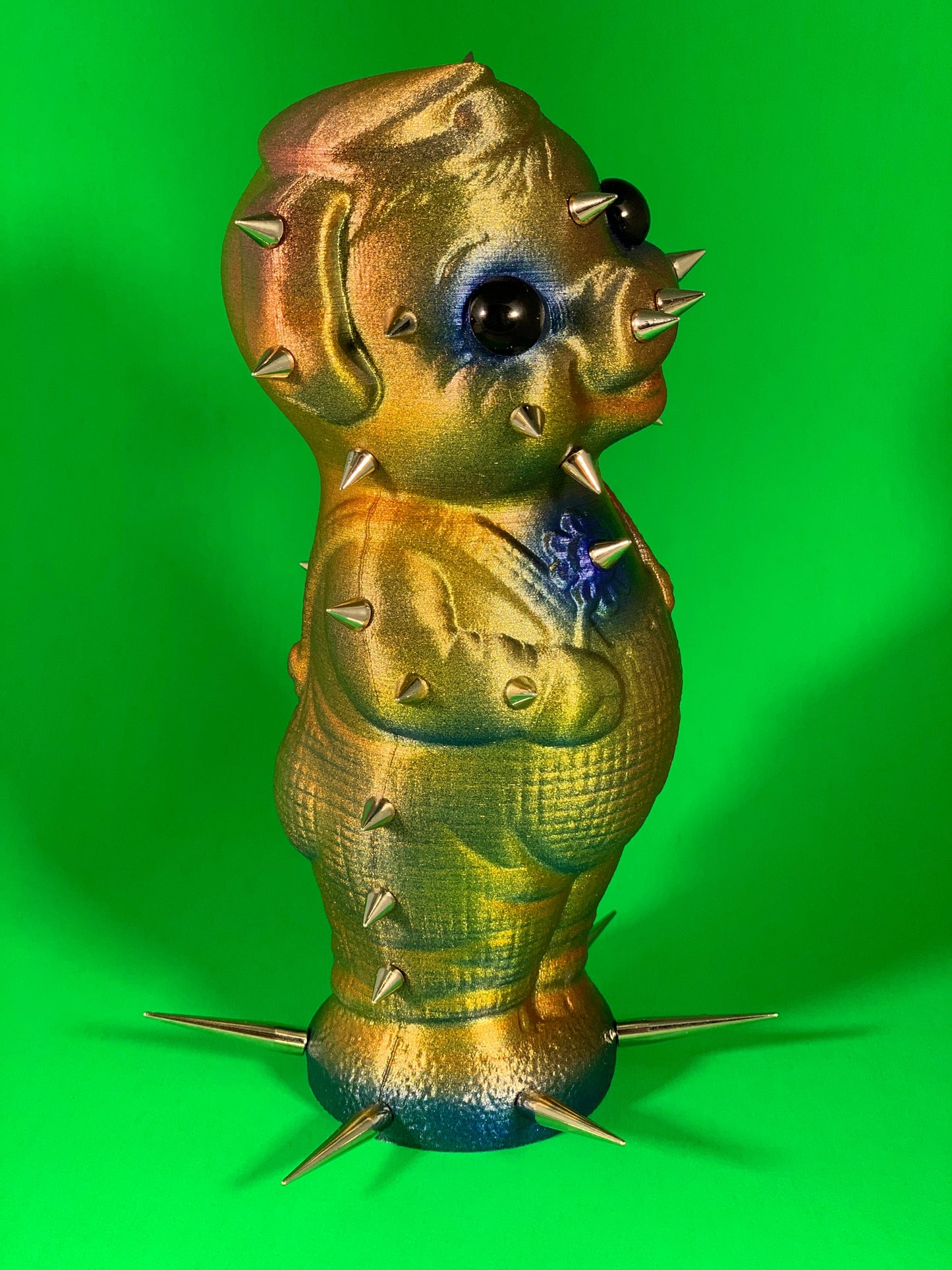 Iridescent Pig with Spikes and Big, Black Eyes  