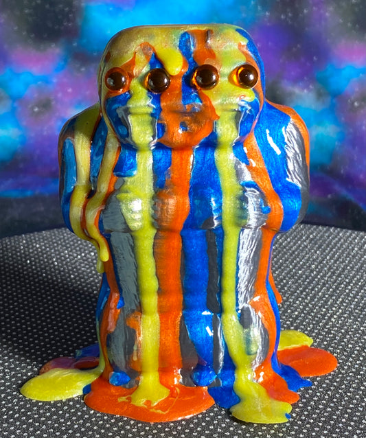 Freak of Nature 3 Headed Ape: Color Dump, Pearlescent Blue, Yellow, Orange