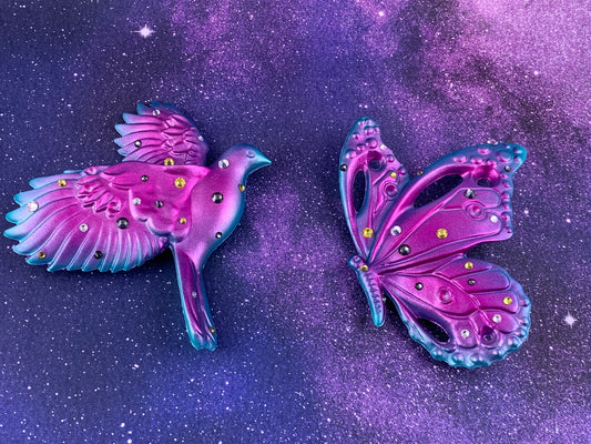 Butterfly and Bird Wall Plaques: Turquoise/Pink