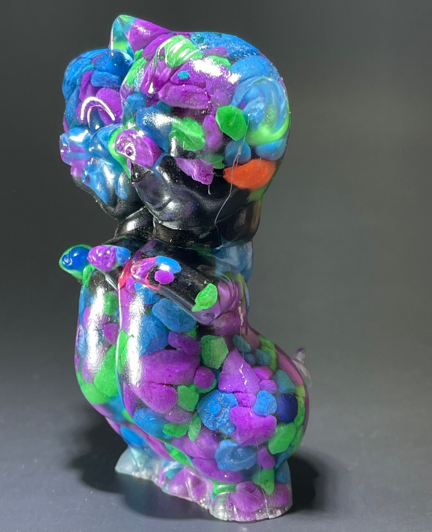 Double Twisty Pig: Resin Cast with Black and Neon Stones