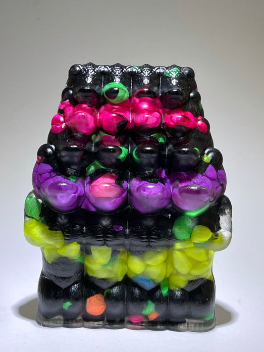 Crocodile Ape Cult: 16 Headed, Resin Cast with Black and Neon Stones