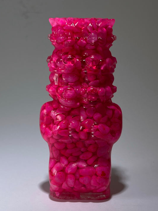 Double Pig Stack Ape: Resin Cast with Pink Neon Stones