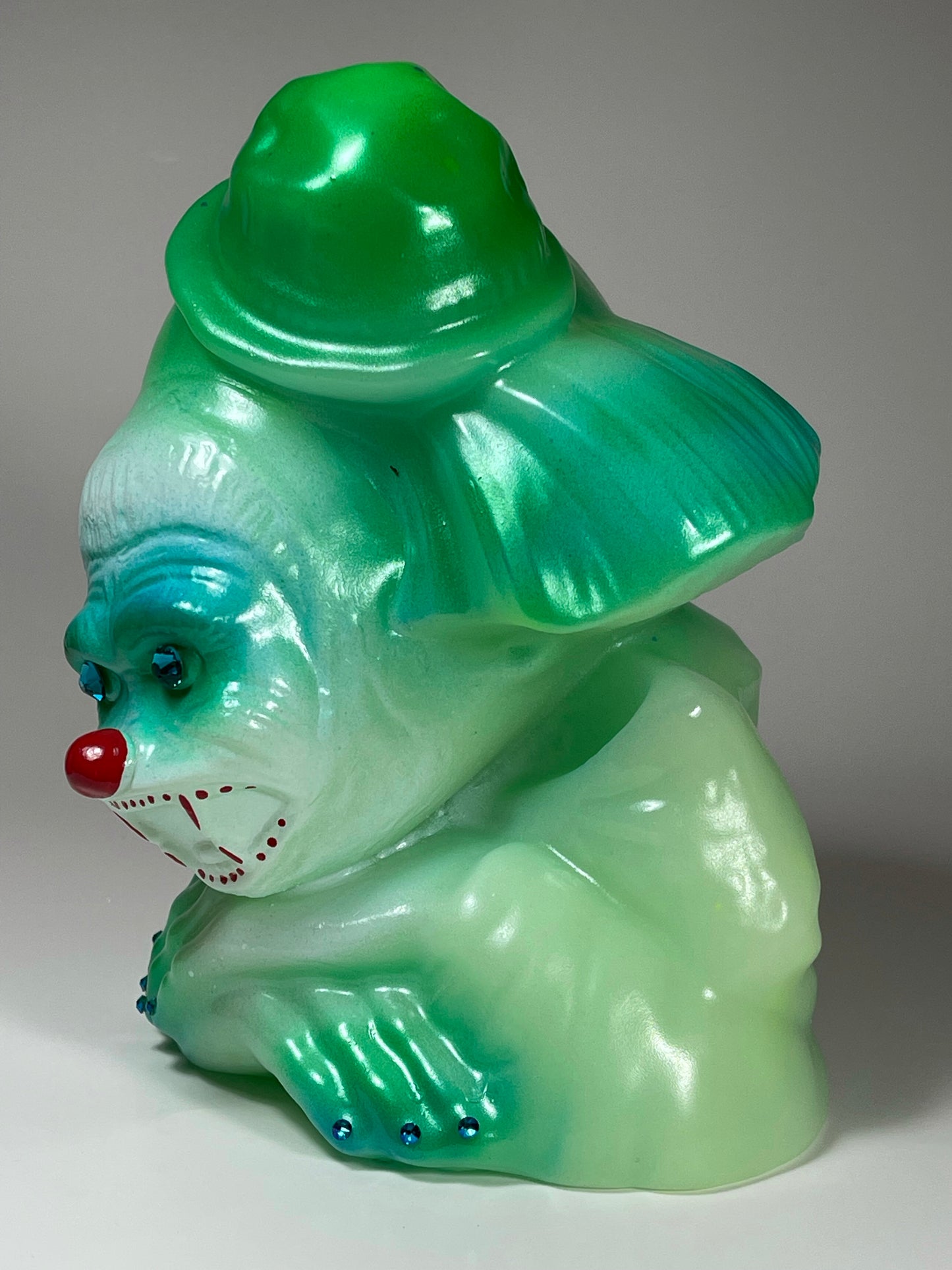 Ape Clown, Ready for His Closeup: Green and Blue Glow Entertaining Fun