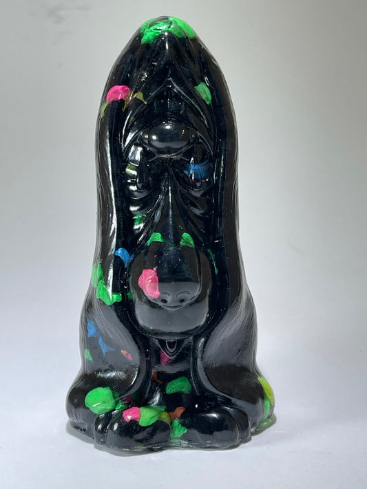 Cyclops Sad Dog: Resin Cast with Black and Neon Stones