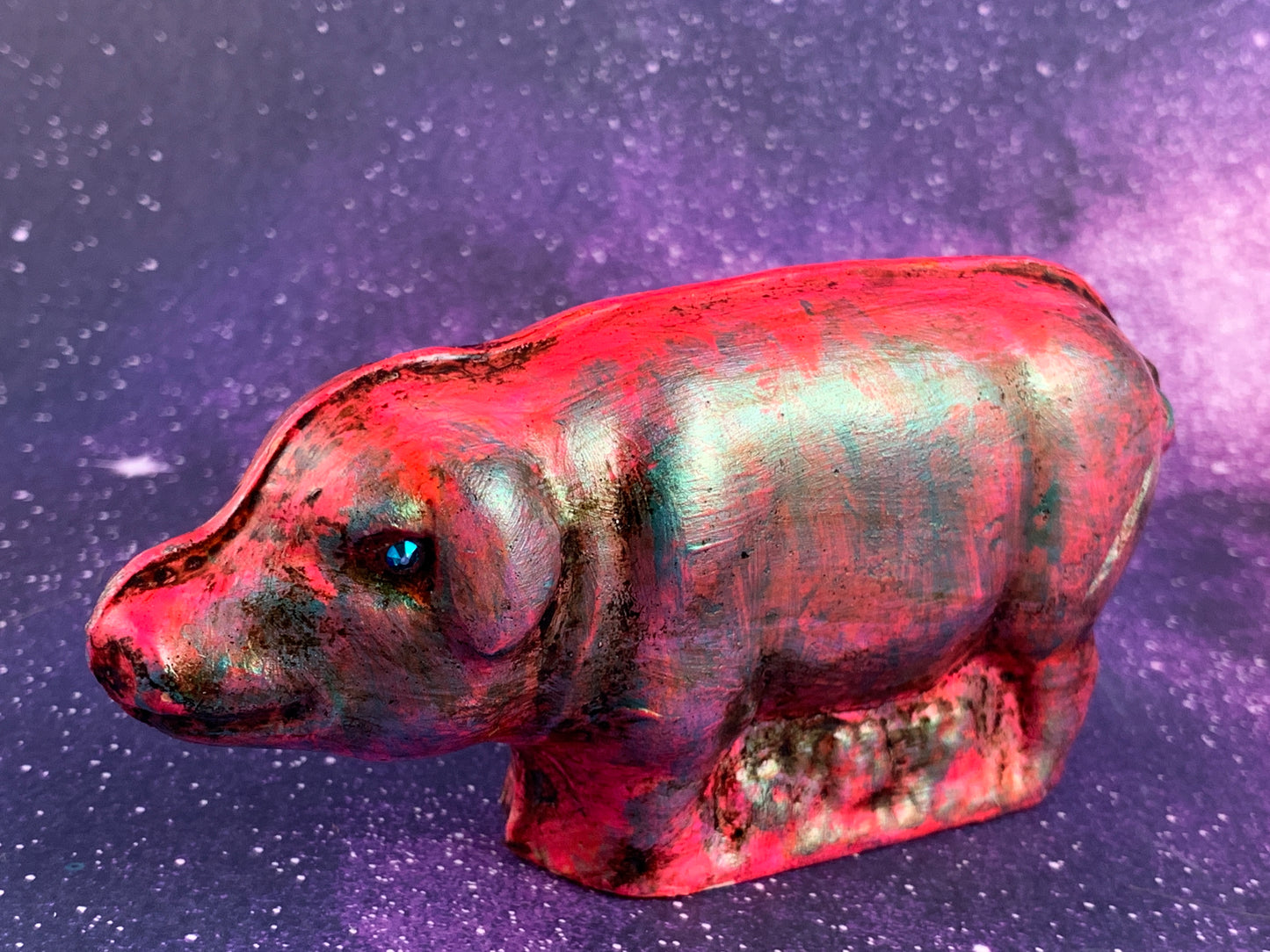 Chalkware Pig: Neon Pink and Metallic Blue