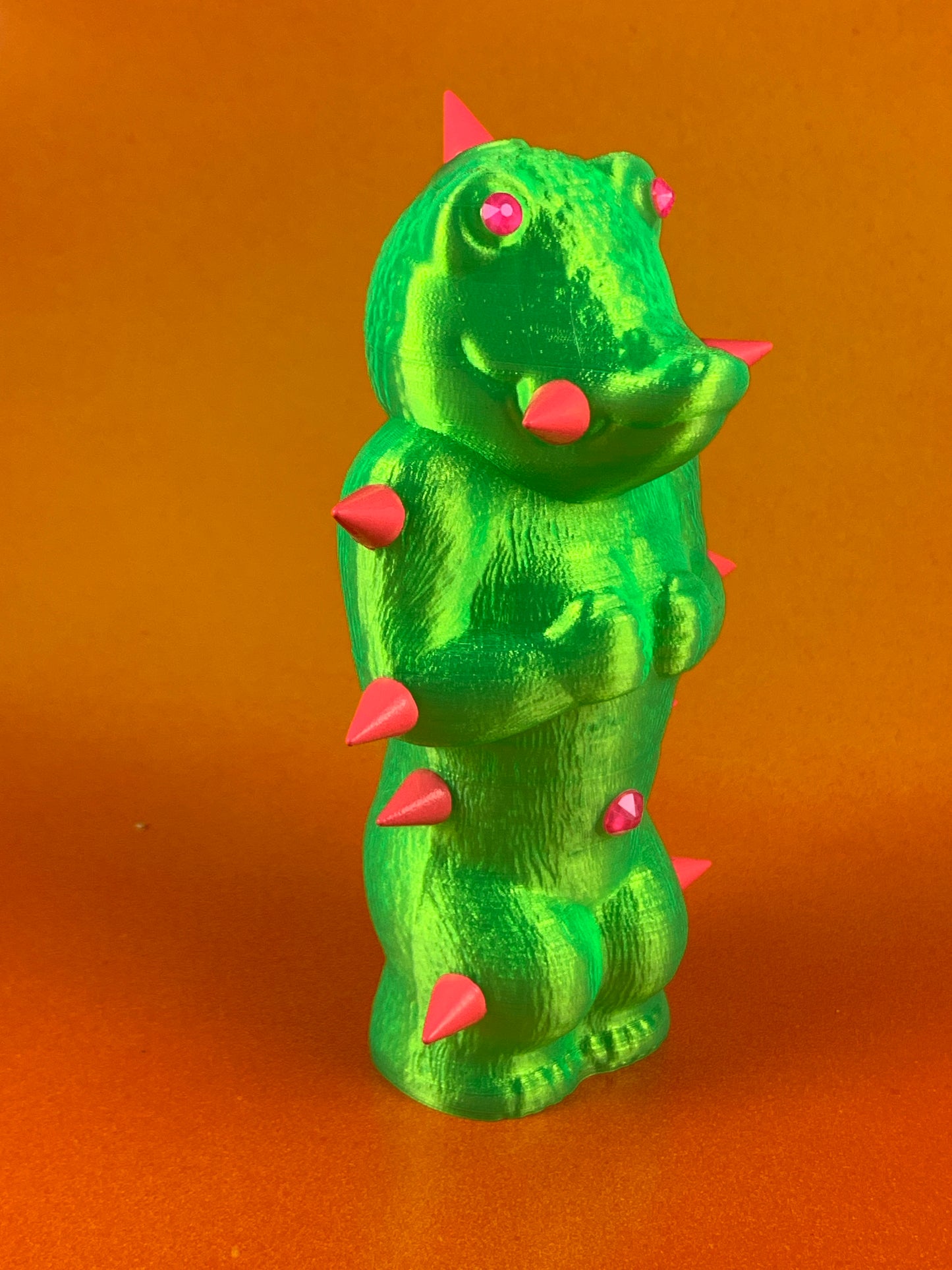 Mini Croc Headed Ape: Florescent Green with Pink Spikes