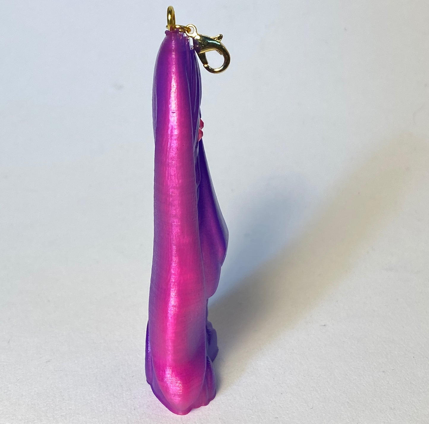 Super Flat Sad Dog Necklace Charm: Pink and Purple