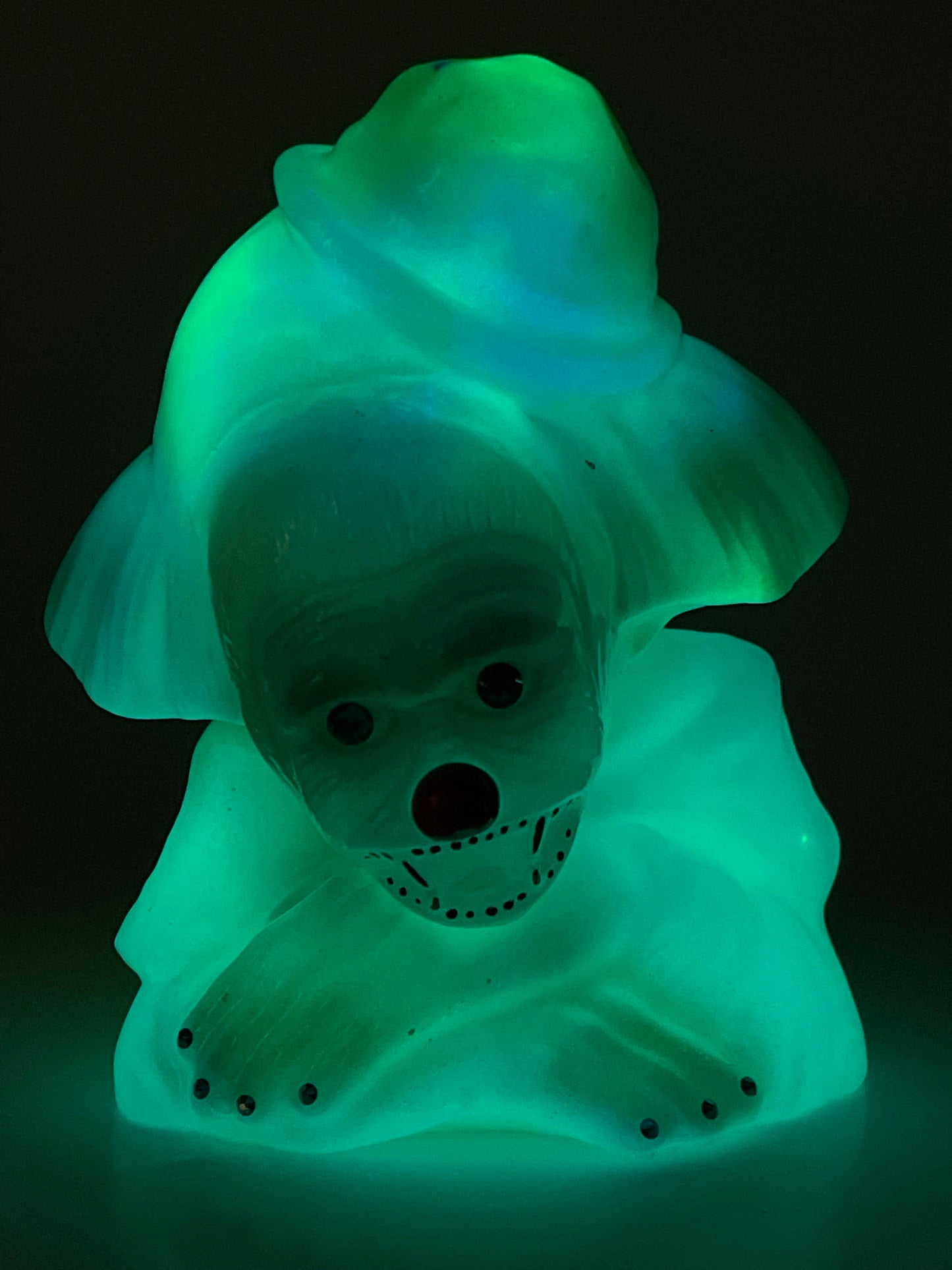 Ape Clown, Ready for His Closeup: Green and Blue Glow Entertaining Fun