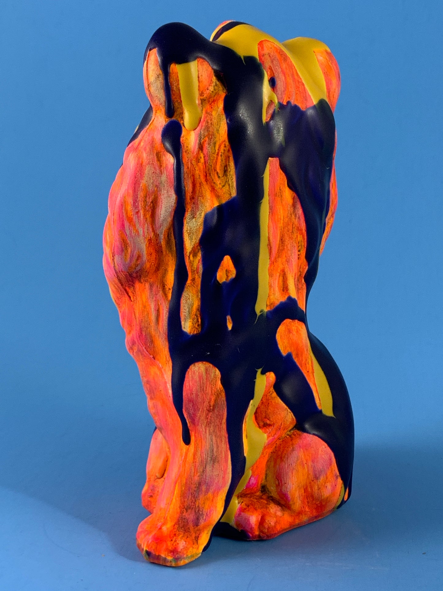 Ceramic Lion: Yellow/Purple with Orange/Brown