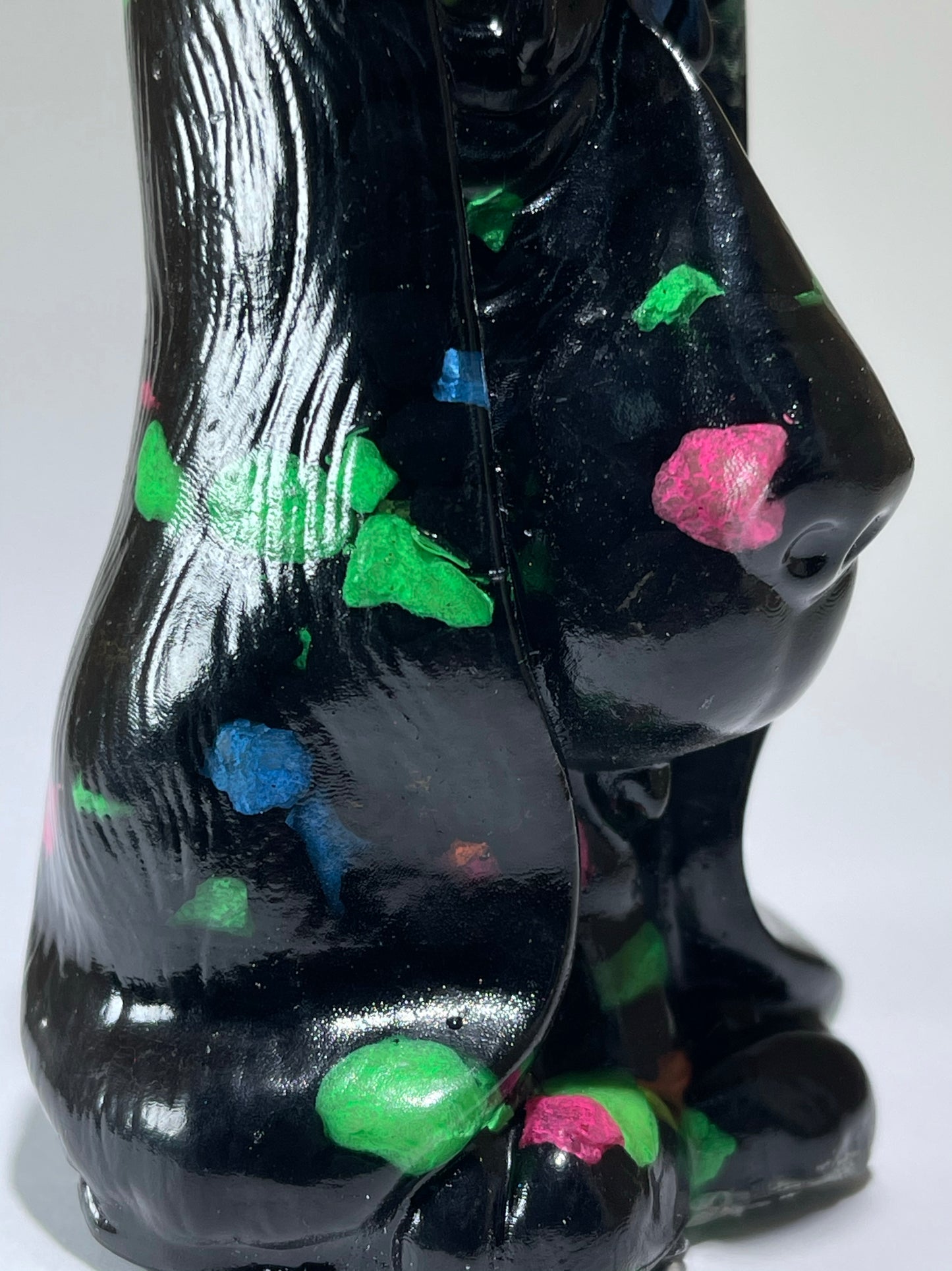 Cyclops Sad Dog: Resin Cast with Black and Neon Stones