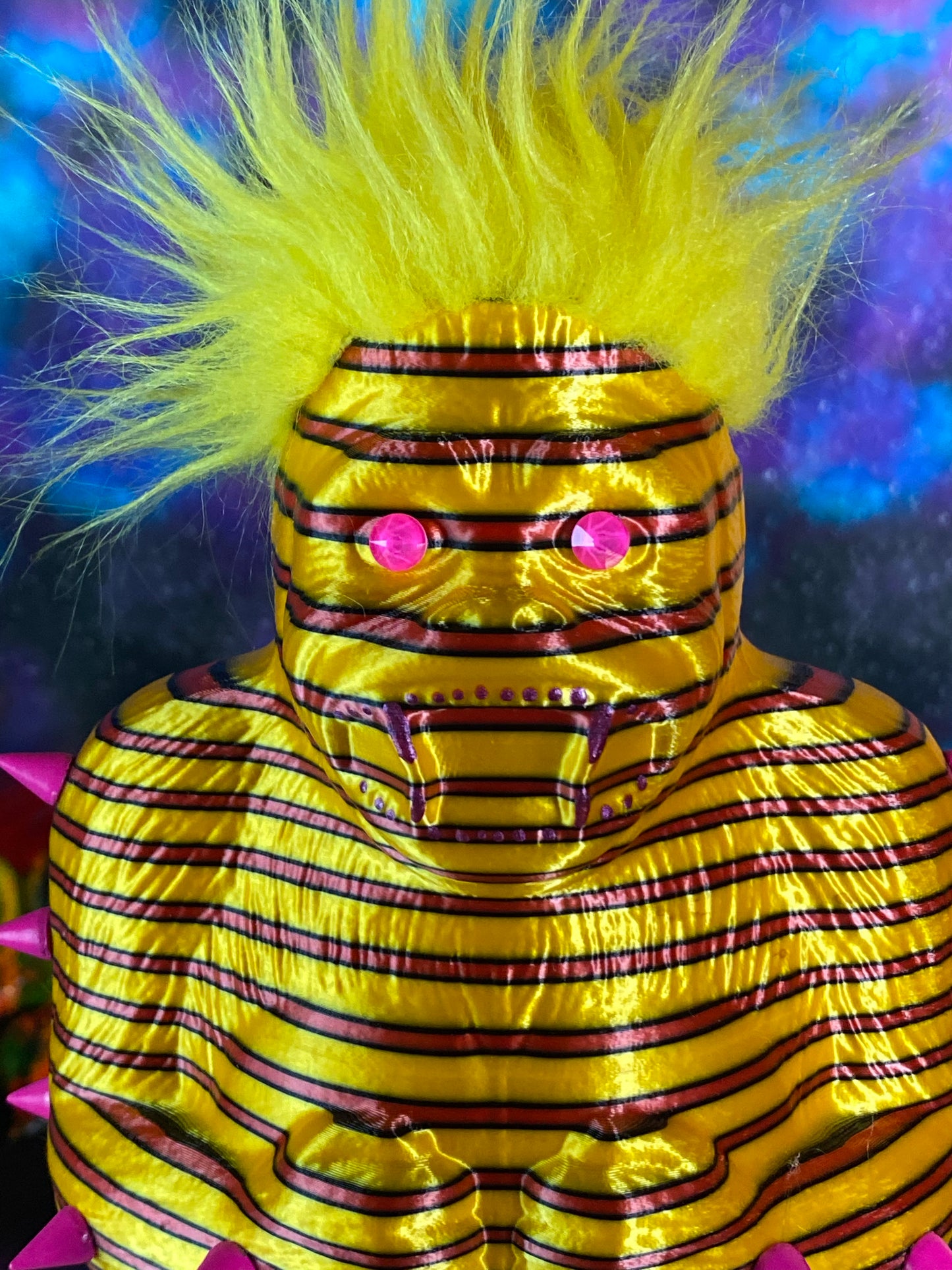 Yellow Ape with Red Stripes and Pink Spikes