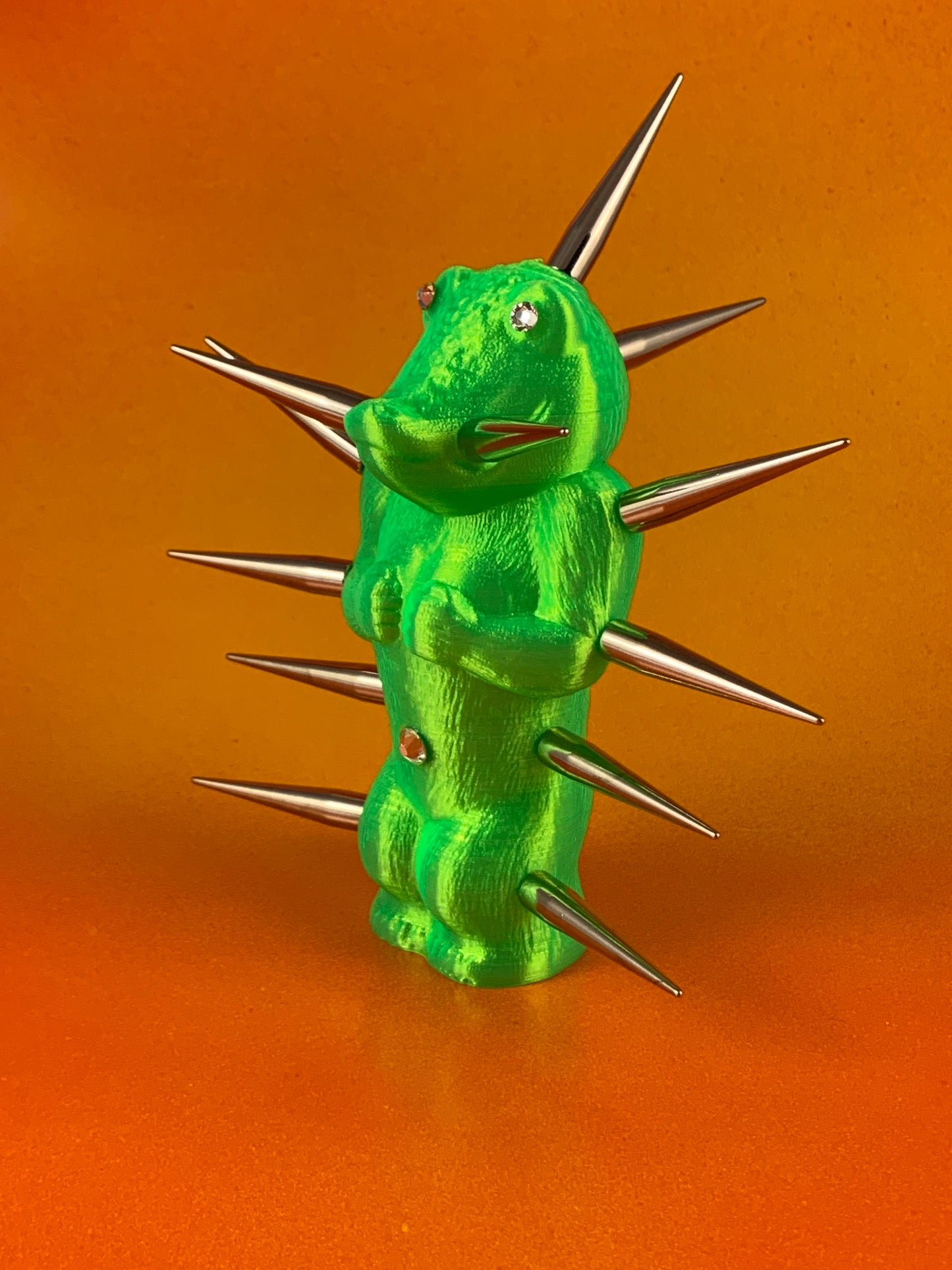 Mini Croc Headed Ape: Florescent Green with Long Spikes