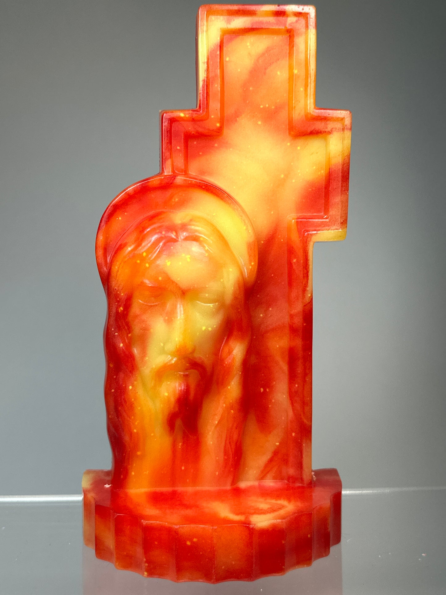 Sad Jesus: Marbled Orange/Yellow Glow in the Dark