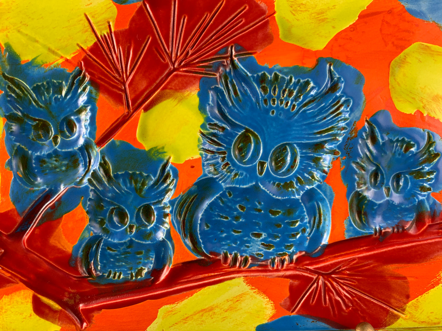 Owl Wall Plaque: Red, Blue, Green and Orange