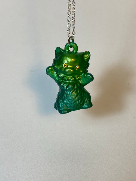 Cat Necklace: Green with Yellow