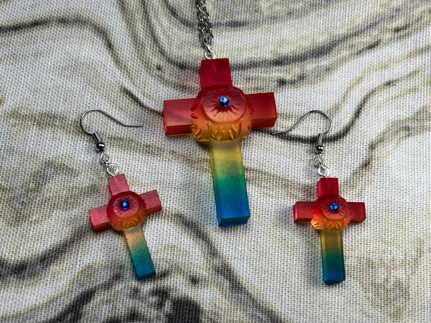 The One True God’s Eyeball Necklace and Earring Set: Blue Rainbow
