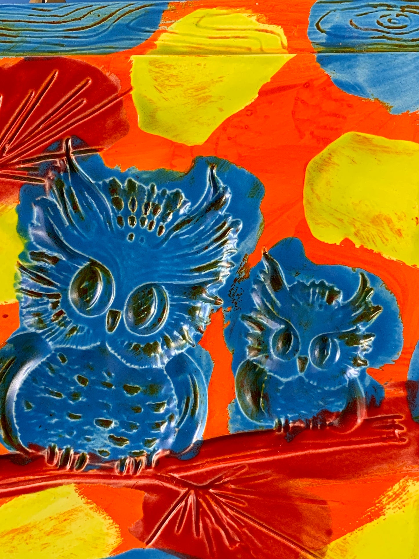 Owl Wall Plaque: Red, Blue, Green and Orange