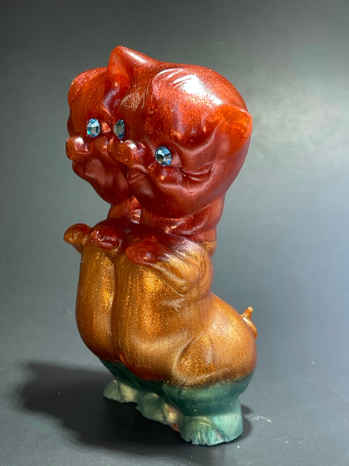 Double Twisty Pig: Resin Cast in Red/Copper/Green