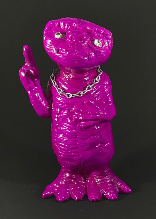 Fluorescent purple ET with rhinestone eyes, silver chain and metal flake