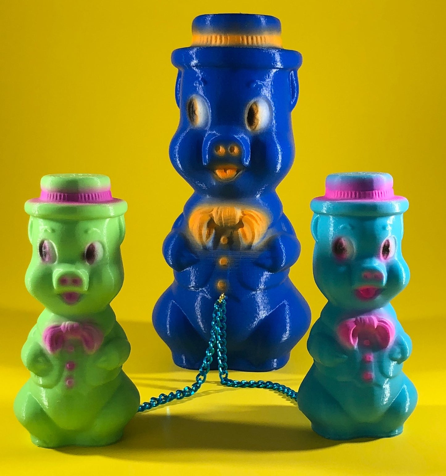 Piggie Trio: Blue, Green and Light Blue