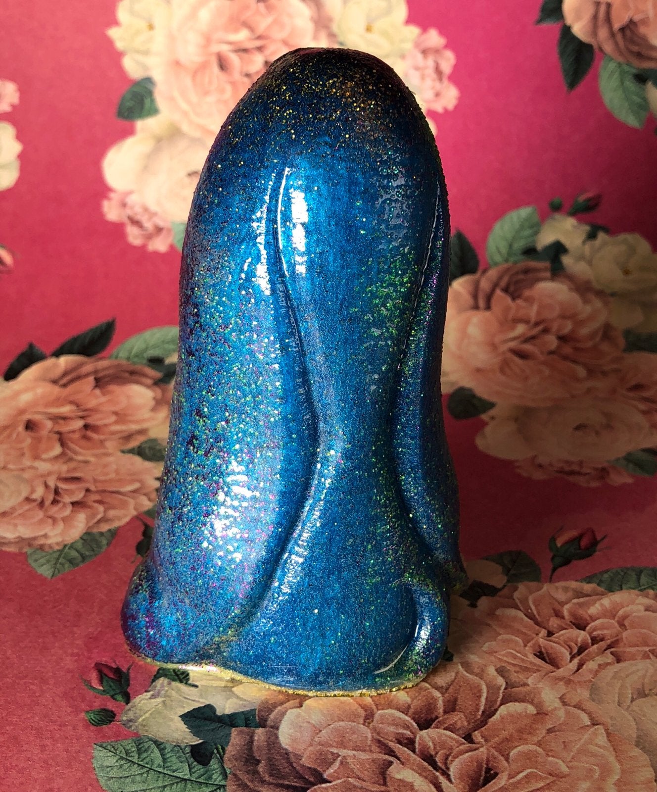 Resin Cast Glitter Sad Dog, blue